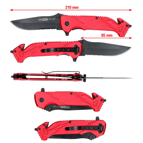 Skládací nůž s aretací a nožem na řemeny KS TOOLS 907.2220